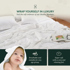 Soft 4 Layer Muslin Blanket Twin Size, 100% Cotton Blanket for Couch, Bed, Sofa, Pre-Washed Gauze, Best for Summer, 68x92, White