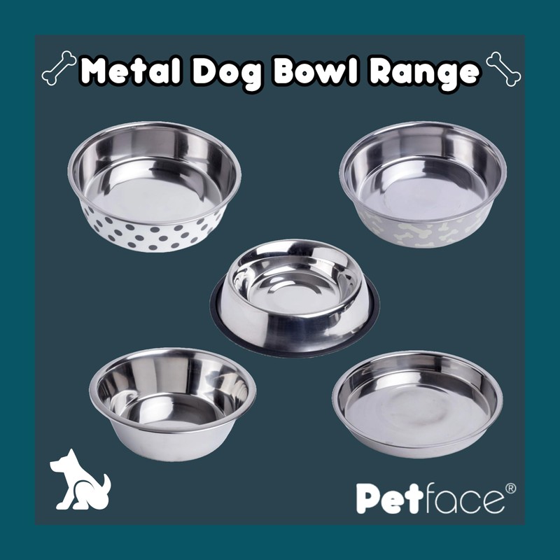 Petface Grey and White Spots Deli Dog Bowl, 14 cm