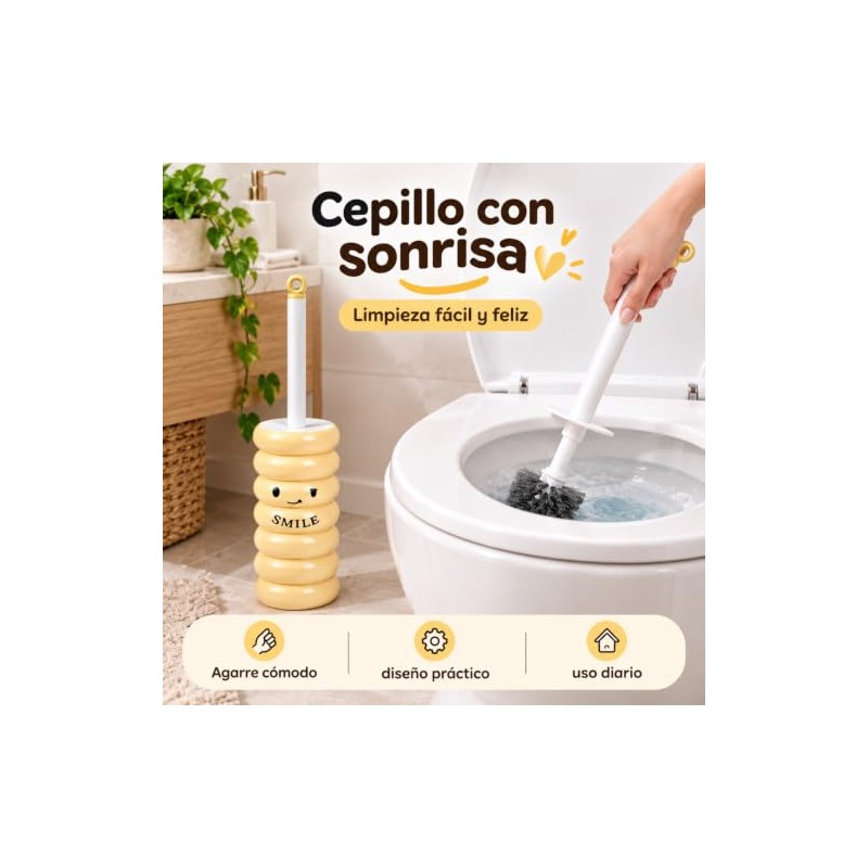 ALIMOTA Juego de 2 Escobillas para Inodoro Amarillo Diseño Sonriente