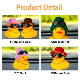 MuMyer Car Rubber Duck,Yellow Duck Car Dashboard Decorations Accessories with Mini Beanie Hat Necklace and Sunglasses(W3)