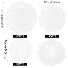 Yolev Yolev 150Pcs Round Paper Doilies, 3 Sizes White Doilies Lace Paper for Buffet Cake Fried Food Party Wedding Tableware Decoration (6.5 Inch 7.5 Inch 8.5 Inch)