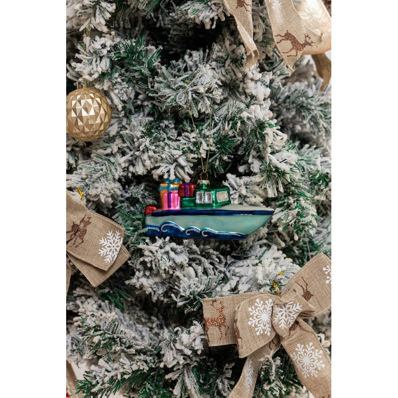 2 Count Blown Glass Speedboat Speed Boat Christmas Ornament