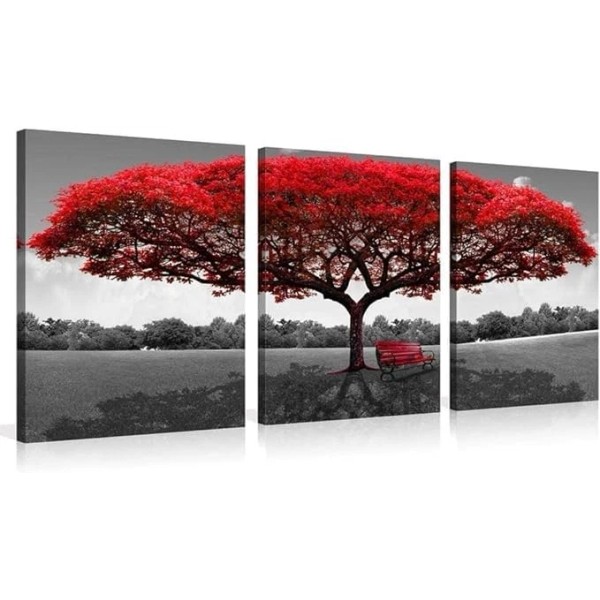 Hlj Art Large Red Tree Canvas Wall Art:3 Piece Nature