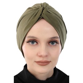 Aisha's Design - Pañuelo para cabeza de turbante instantáneo para mujer, 95% algodón, listo para usar, ropa de quimioterapia, Verde militar