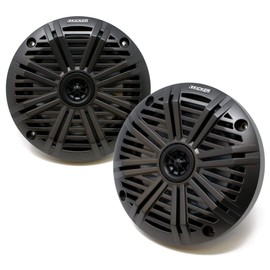 Kicker KM614 6.5" OEM Replacement Marine Speakers with Charcoal Salt Water Grills - 1 Pair, 2 Speakers