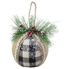Northlight Set of 4 Black and White Plaid with Burlap Christmas Ball Ornaments 6" (152mm)