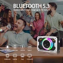 Karaoke Machine with 2 Wireless Microphones, Disco Lights, Portable Bluetooth Speaker, PA System for Adults and Kids, Home Party (White)