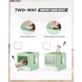 Qualasision Enclosed Cat Litter Box, Large Litter Box for Big Cats, Covered Kitty Litter Boxes with Lid, Top Entry Cat Box Enclosure with Scoop, Odor Control, Easy to Clean(Green)