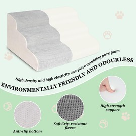 Dog Ramp, Flymer Dog Stairs for Small Dogs, 3-Step Stairs for Dogs to Get on Bed, Dog Steps Non-Slip Bottom No Assembly