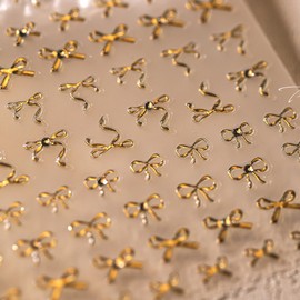 5D Embossed Bow Nail Art Stickers Gold Bow Knot Nails Stickers Self Adhesive Nail Decals Rhinestone Design Manicure for Women Nail Art Decorations