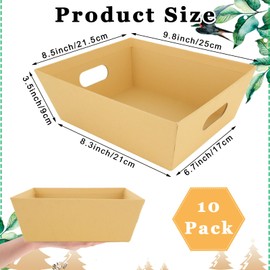 CYEAH 10 Pcs Sturdy Diy Bulk Gift Baskets, Basket For Gifts Empty, Kraft Market Tray Cardboard Basket with Handles, Gift Basket with Paper Shred Filler Kit for Valentines Christmas Weddings
