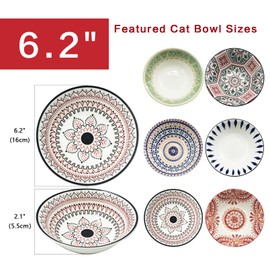Cat Bowls for Indoor Cats, 6.2 Inches Ceramic Cat Food Bowl Whisker Friendly Cat Dishes for BFood and Water Kitten Bowl Set of 6 Colorful Cute Cat Feeding Bowls (A)
