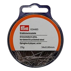 Prym Stecknadeln, 0,60 x 34mm, silberfarbig, 25g, Dose mit Aufhänger, Stahl, 34 x 0,6mm