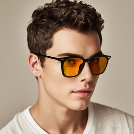 ZIHVEUC Amber 99% Blue Light Blocking Computer Reading Glasses Orange Lens for Better Sleep, Eye Strain Men Women Sunglasses Reader（Black,150