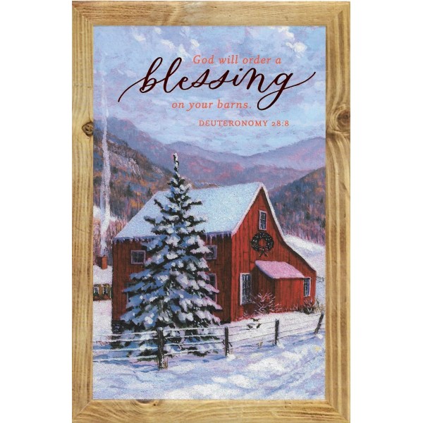 RED BARN IN COUNTRY SNOW SCENE BEAUTIFUL RELIGIOUS CHRISTMAS CARD