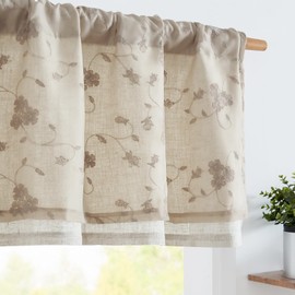 jinchan Sheer Valance for Window Taupe Floral Embroidered Valance Light Filtering Voile Valance for Living Room Kitchen Farmhouse Rustic Double Layer Curtain 18 Inch Rod Pocket 1 Panel