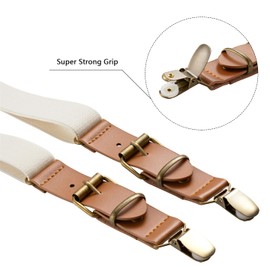 Buyless Fashion Leather End Suspenders for Men - 48" Elastic Adjustable Straps 1" - Y Shape - 5136-Ivory
