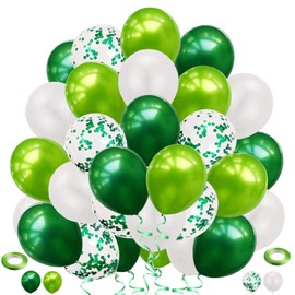Pack of 60 Green Balloons Confetti Balloons, 12 Inch Balloons Green White Balloons Helium Balloons for Christening Children Nursery Jungle Safari Birthday Decoration