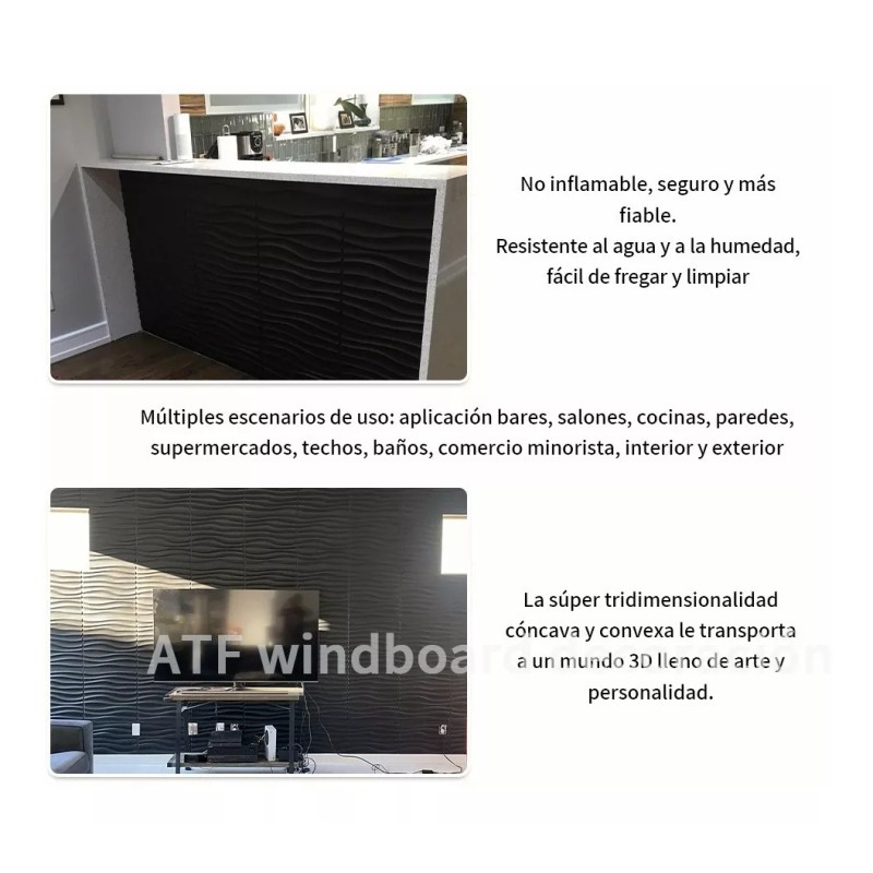 Atf Paneles Decorativos 3d Negro 30x30cm 20 Piezas Con Cinta
