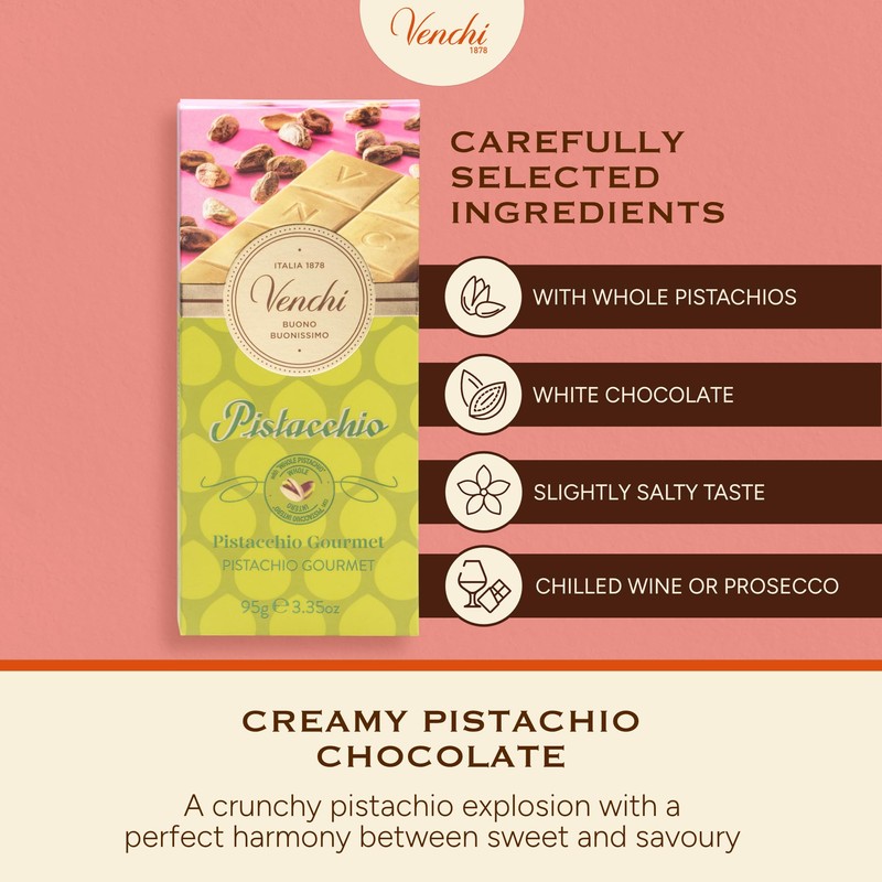 Venchi - Pistachio Gourmet Chocolate Bar - White Chocolate and