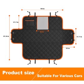 TailGurus Dog Car Back Seat Cover, Waterproof Hammock with Side Flaps, Heavy Duty Scratch-Proof Protector for Cars, Trucks, SUVs, Black/Orange