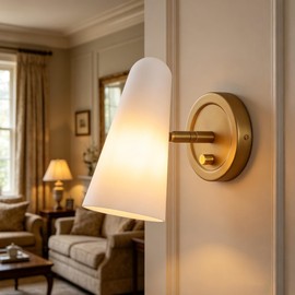 BAODEN Rotatable Frosted Milk White Glass Wall Sconces Lighting Modern Gold Brass Bathroom Vanity Light Fixtures with Dimmer ON/Off Switch Indoor Wall Light for Mirror Living Room Bedroom Hallway