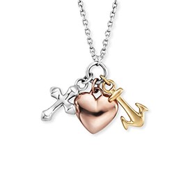 Engelsrufer Women's Necklace Made of Sterling Silver with Cross, Heart & Anchor Pendants, Tricolour, Lobster Clasp, Adjustable Length, Nickel-Free, Sterling Silver, No Gemstone