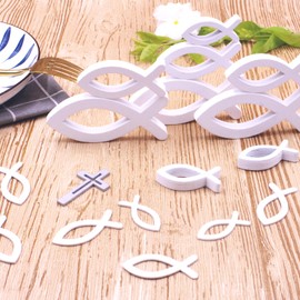 ENYACOS 58 Pieces Wooden Fish Communion Decoration, Confirmation Decoration, Christening Decoration, Table Decoration, Confirmation Communion Decoration, Boy Confetti Communion Decoration Girls (A)