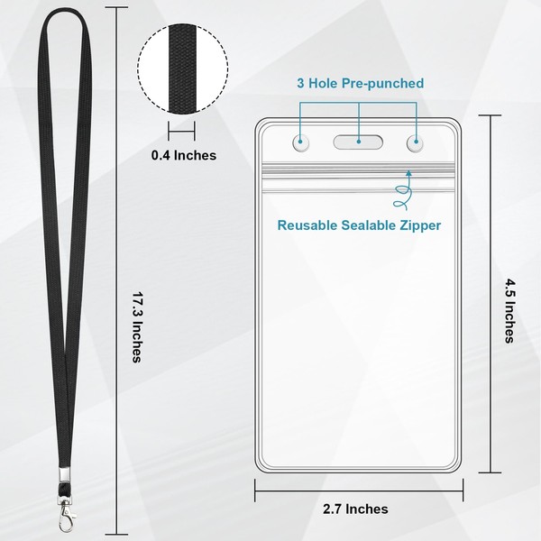 3 Pack Clear ID Badge Holder with Lanyard Black Lanyards