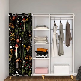 Cute Mushroom Door Curtain Wild Flowers Jungle Plants Decor Doorway Curtain for Closet Door Natural Moth Snail Rustic Style Door Drape for Bedroom Privacy 1 Panel 52" W X 80" L