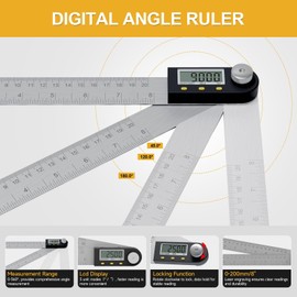 200 mm/8inch Digital Display Angle Ruler, Digital Angle Finder with Electronic Laser(Laser Output Power: 1 mW, Laser Class: I) and Digital Depth Gauge, for Woodworking, Home Renovation