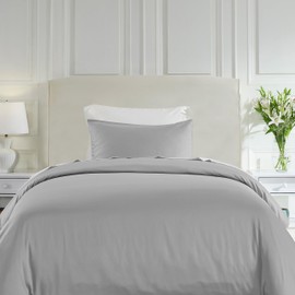 Luxury Twin XL/Twin Duvet Covers Only - Premium 400 Thread Count, Natural 100% Cotton Twin Comforter Cover, Soft Sateen Weave, Button Closure and Corner Ties - Light Grey