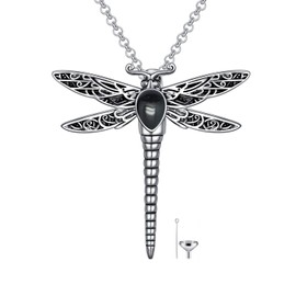 AOBOCO Dragonfly Obsidian Urn Necklace for Ashes Sterling Silver Memorial Keepsake Cremation Jewelry Gifts with Filling Tool