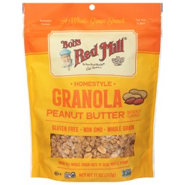 Bob’s Red Mill Peanut Butter Homestyle Granola, 11 Ounce Bag (Pack of 6), Certified Gluten Free, Non-GMO, Whole Grain