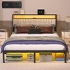 J.Fkne Full Bed Frames with Charging Station and LED Lights,