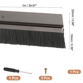 PATIKIL Door Brush Sweeps 0.39" Bristles x 47.24" Long, H-Shape Aluminum Alloy Holder Brush Sweep for Bottom of Door Seal Garage Weather Stripping, Brown/Black