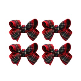 4PC Christmas Hair Bow Clips for Women Girls 4 Inch Party Dress up Hair Accessories Red with Green Plaid