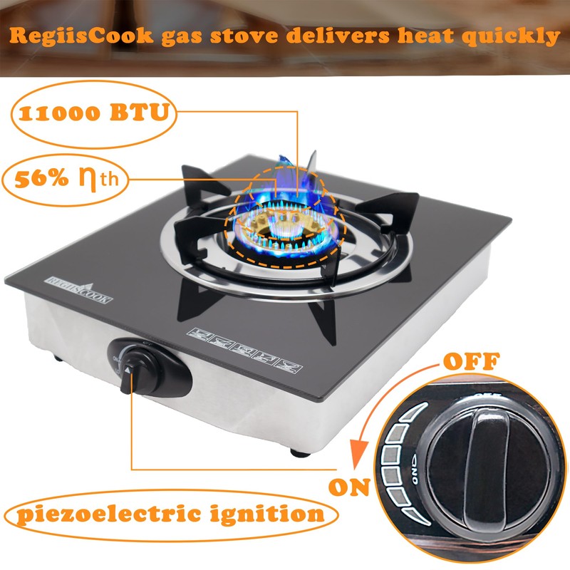 RegiisCook 1 Burner Propane Gas Cooktop,Camping Portable LPG Gas Stove,