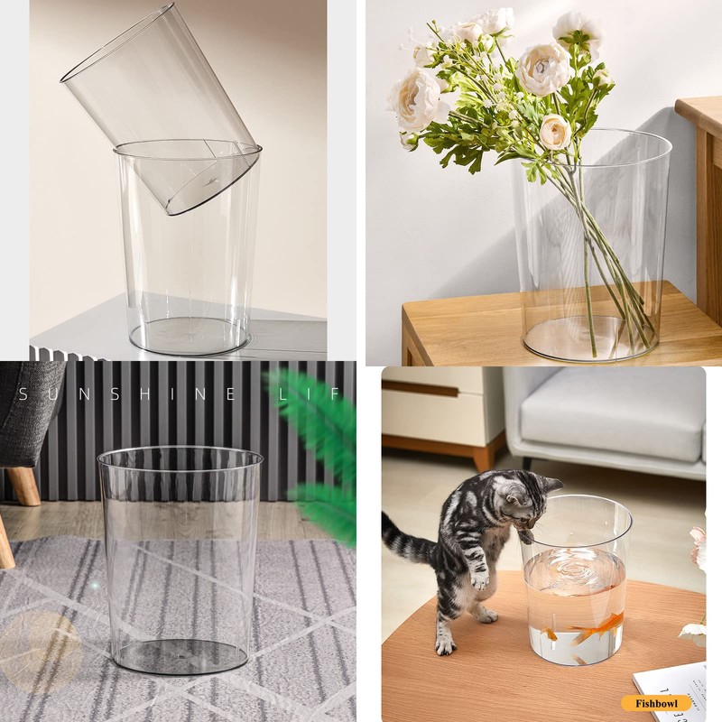 Okllen 2 Pack Plastic Waste Basket, Clear Round Trash Can
