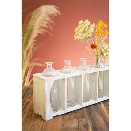 Five Glass Bud VASES in A Wooden Crate - Antique White