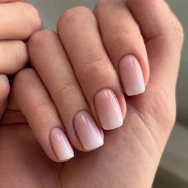 Gradient White Pink Press on Nails - 24pcs Square False Nails - 12 Sizes Fake Nails with Glue - Funky French Tip False Nails - Full Cover Acrylic Stick on nails for Women Girls Nails Art