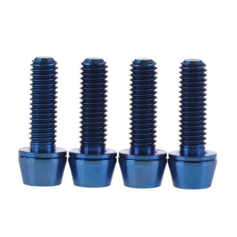 Dingtai チタン合金の自転車ブレーキブレーキテーパーキャップボルトM6x18 /20mm 4本入 (M6x20mm, 青)