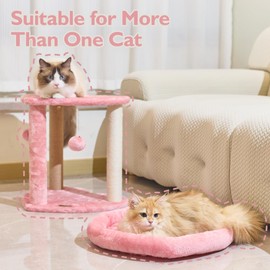 Suudroeen Cat Scratching Post Tree 3 in 1 Cat Tree Tower with Soft Bed, Heart Shape Scratch Posts with Two Hanging Ball Toys for Indoor Cats and Kittens Pink