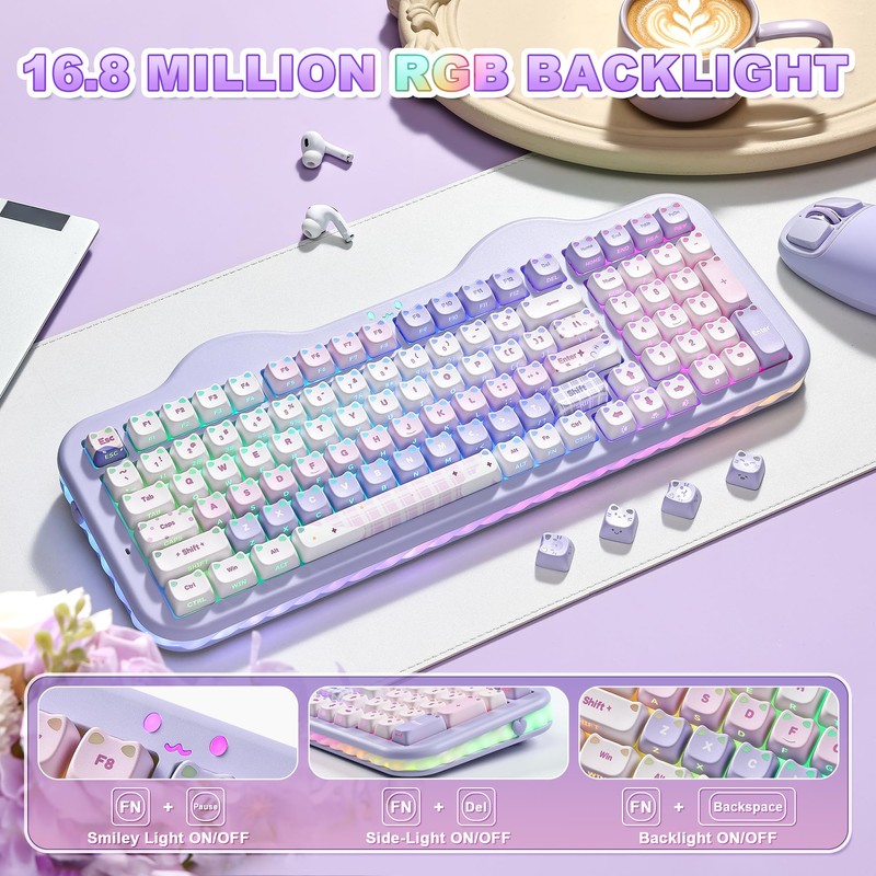YUNZII C98 Cute Wireless Mechanical Keyboard(Purple Mao, Candy Switch)