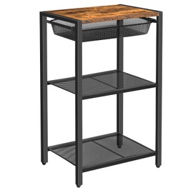 HOOBRO 28.7 Inch Tall Side Table, 3-Tier Industrial Telephone End Table with Adjustable Metal Mesh Basket, Desk Side Table with Storage Shelves, for Living Room, Bedroom, Rustic Brown BF06DH01