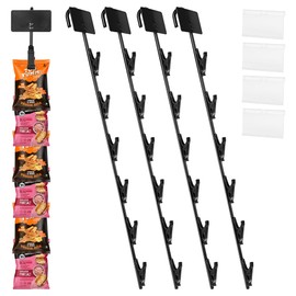 FMTYAOIU 4PCS Hanging Merchandise Strips with Hooks 16.5" Chip Display Rack, Chip Strip Wall Mount for Snack Candy Portable Retail Organizer Storage Metal with Label Header