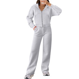 ANRABESS Women 2 Piece Outfits Sweatsuit Zip Up Crop Hoodies SweatPants Lounge Matching Sweat Set 2024 Winter Trendy Clothes Grey Large
