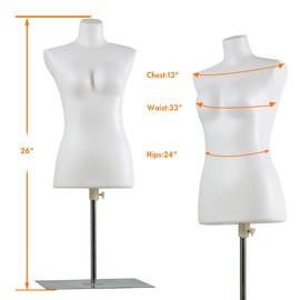 Female Mannequin Torso Dress Form Mannequin Body Adjustable Mannequin Dress Model Half Body Plastic Mannequin Stand（White）