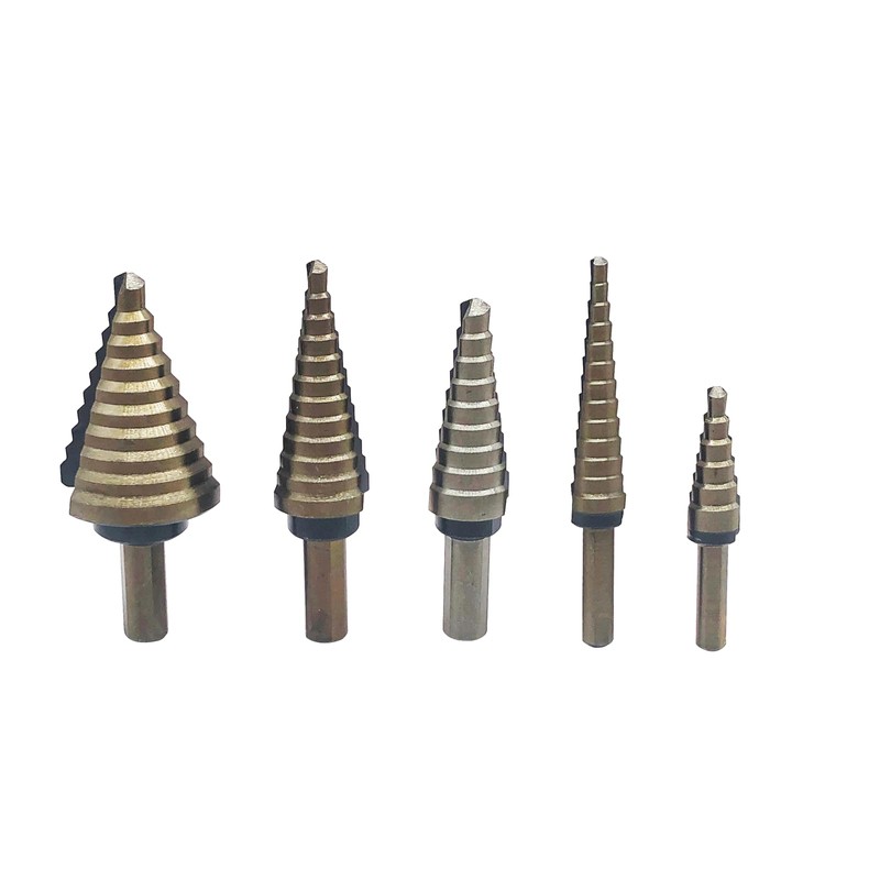 HSS 5PCS Titanium Coated Step Drill Bit Set W Automatic