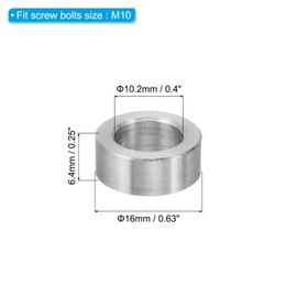 PATIKIL M10 Aluminum Spacers, 10 Pcs Metal Spacer Aluminum 10.2mm ID x 16mm OD x 6.4mm L Aluminum Spacer Screw Standoff Round for 3/8" M10 Screw Bolts